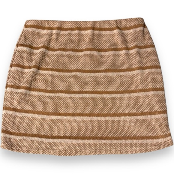 Luca + Grae NWT Bodycon Lined Lg Elastic Waist Woven Nude/Tan Stripe Mini Skirt - Picture 1 of 16